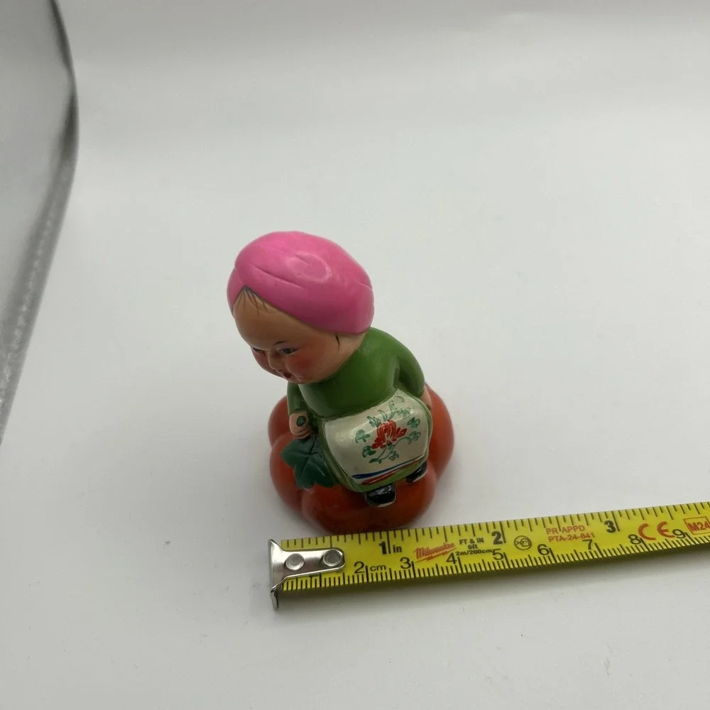 Vintage Ceramic Figurine Pencil Sharpener Asian Child on Pumpkin 1950s–70s Japan